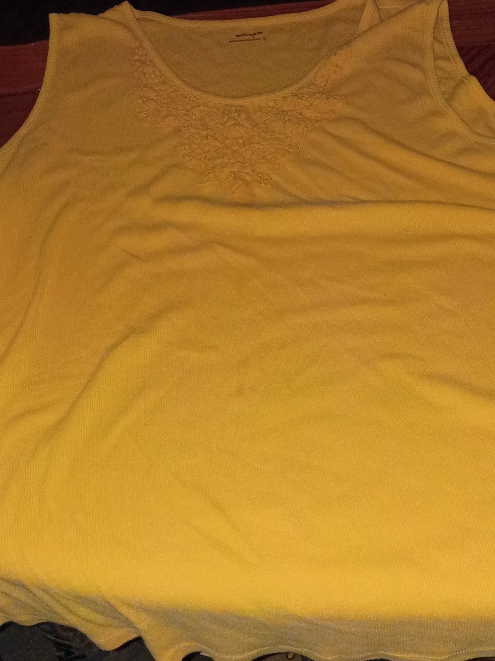 Bit & Bridle Yellow Scoop Neck Tank with Floral Embroidery